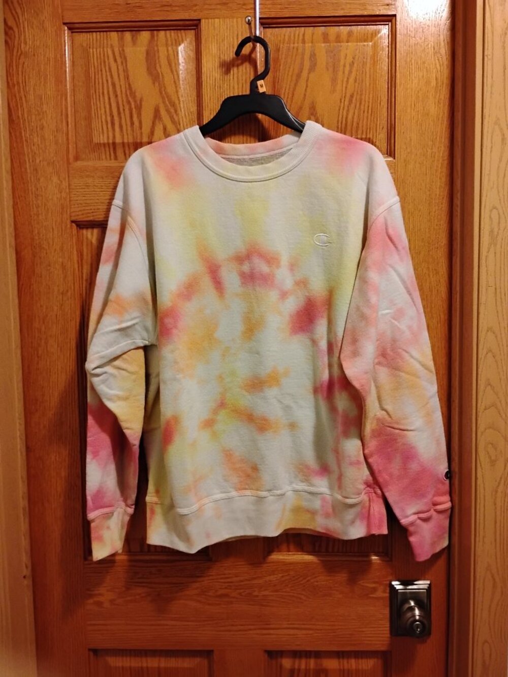 Champion Women's Tie-Dye Pink and Yellow Sweatshirt Size L